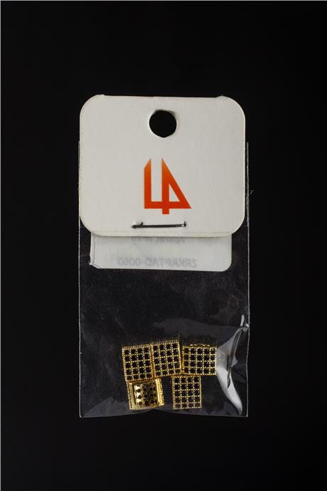 Zirkon Gold Bombeli Kare Çift Delik 7x6mm Takı Aparatı