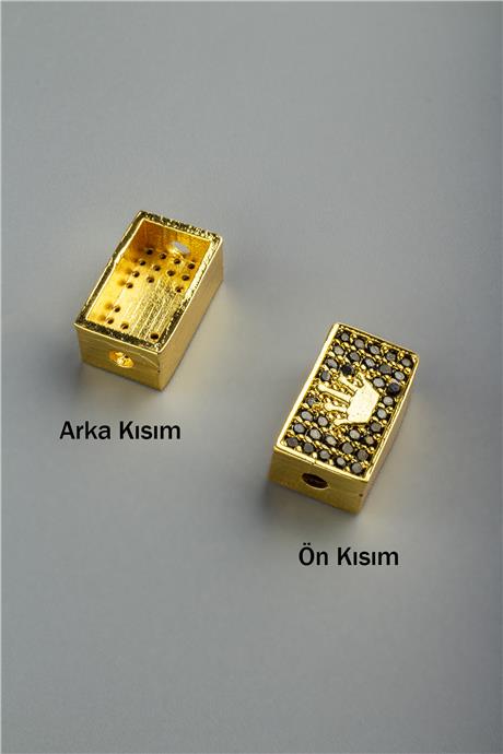 Zirkon Gold Dikdörtgen Kral Figürlü Tek Delik Aparat 14x8mm