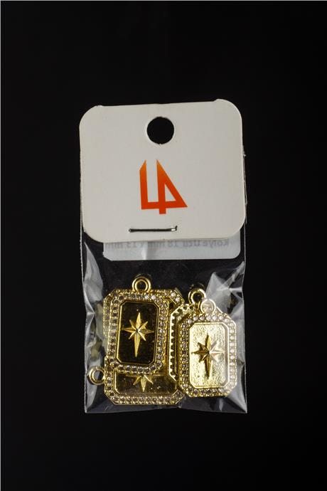 Zirkon Gold Kuzey Yıldızı Dikdörtgen 18x13mm Kolye Ucu