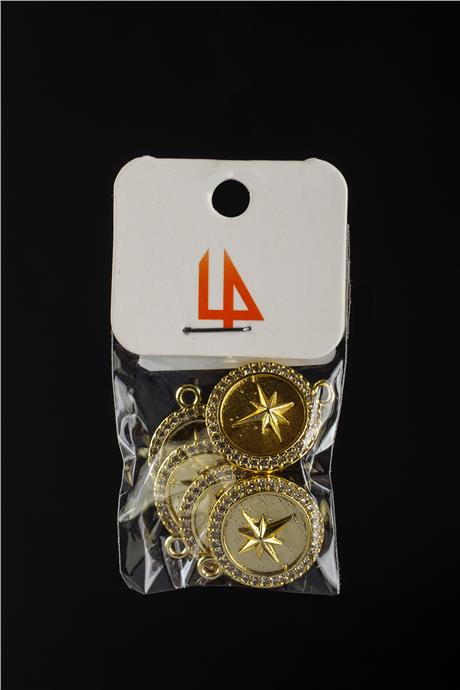 Zirkon Gold Yuvarlak Kuzey Yıldızı 18mm Kolye Ucu