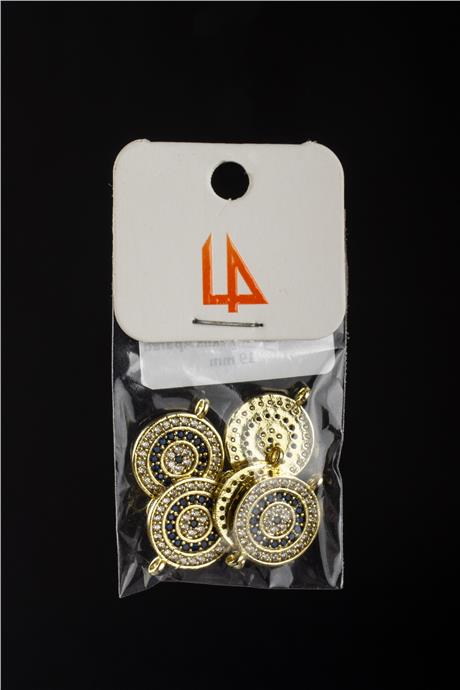 Zirkon Gold Yuvarlak Nazar Turkuaz Laci 19mm Takı Aparatı