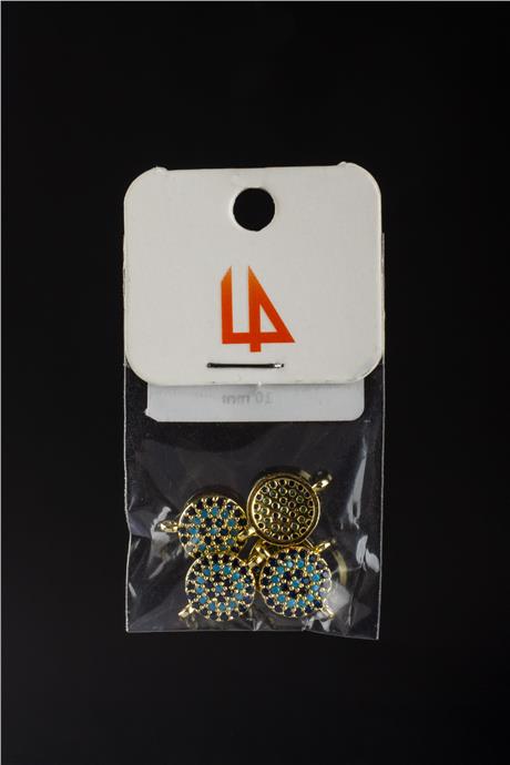 Zirkon Gold Yuvarlak Nazar Turkuaz Laci 10mm Takı Aparatı