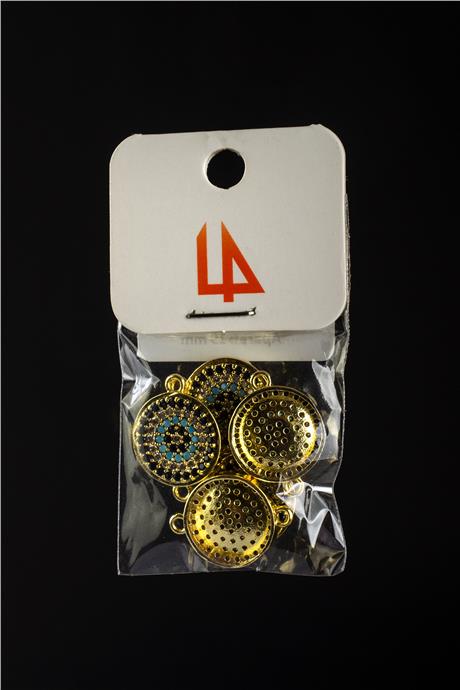 Zirkon Laci Gold Çukur Yuvarlak Nazar Turkuaz 19mm Takı Aparatı