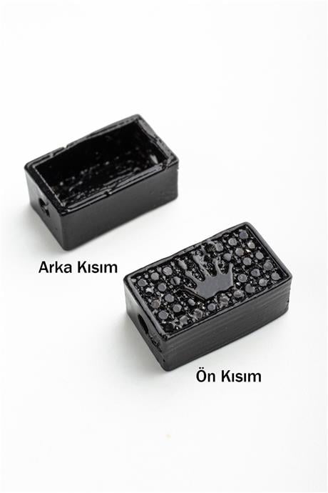 Zirkon Siyah Taş Dikdörtgen Kral Figürlü Tek Delik Aparat 14x8mm