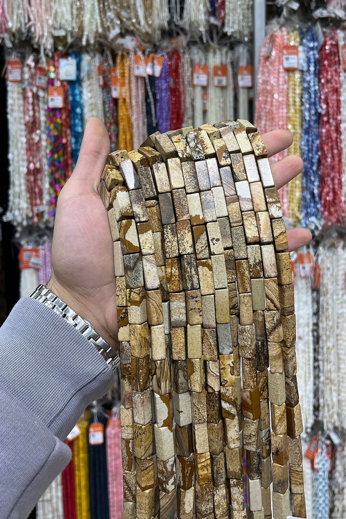 Ağaç Jasper Doğal Taş Dikdörtgen Kesim 8x20mm Dizi