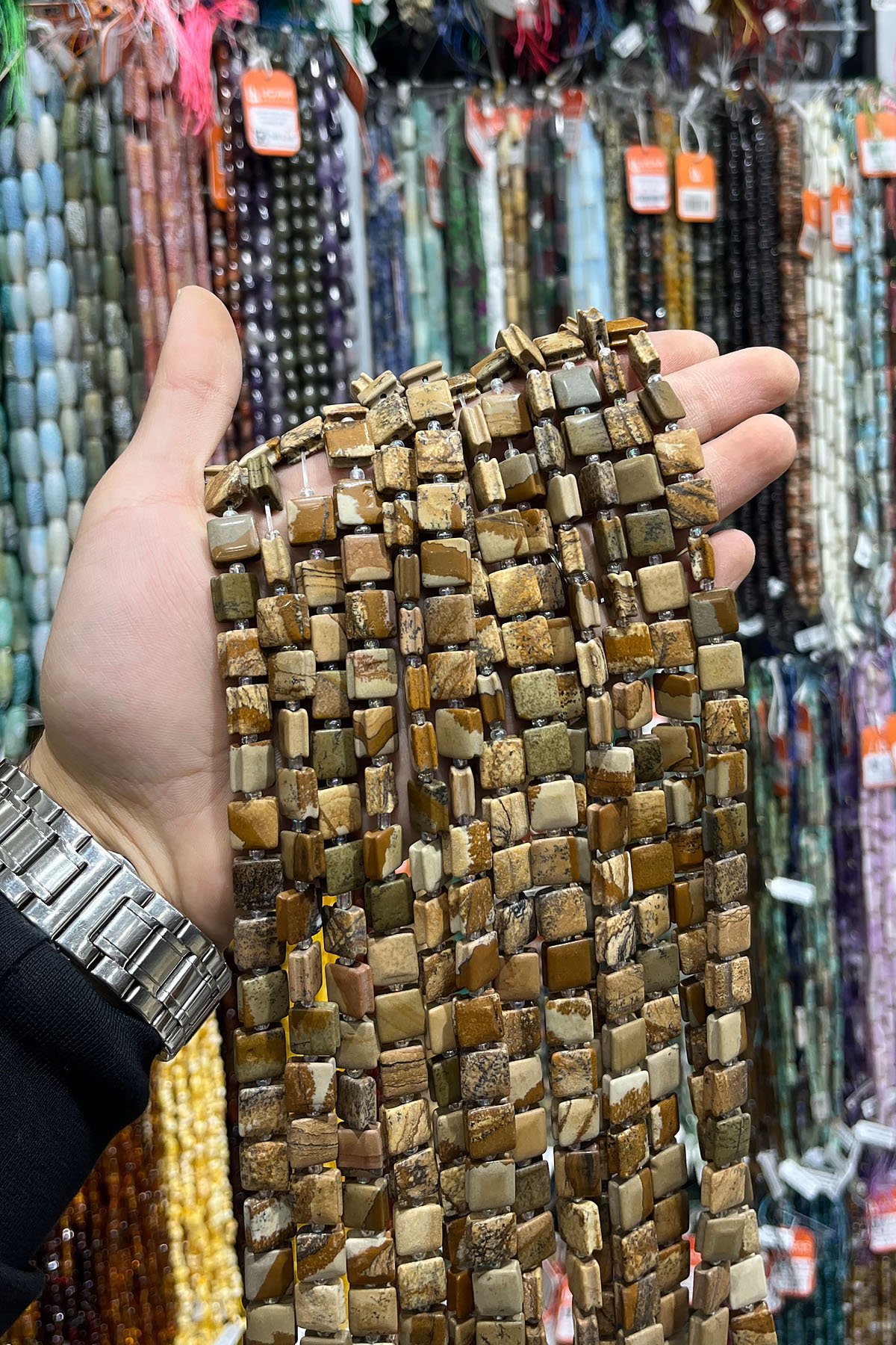 Ağaç Jasper Doğal Taş Yandan Kanallı Kare Kesim 10mm Dizi