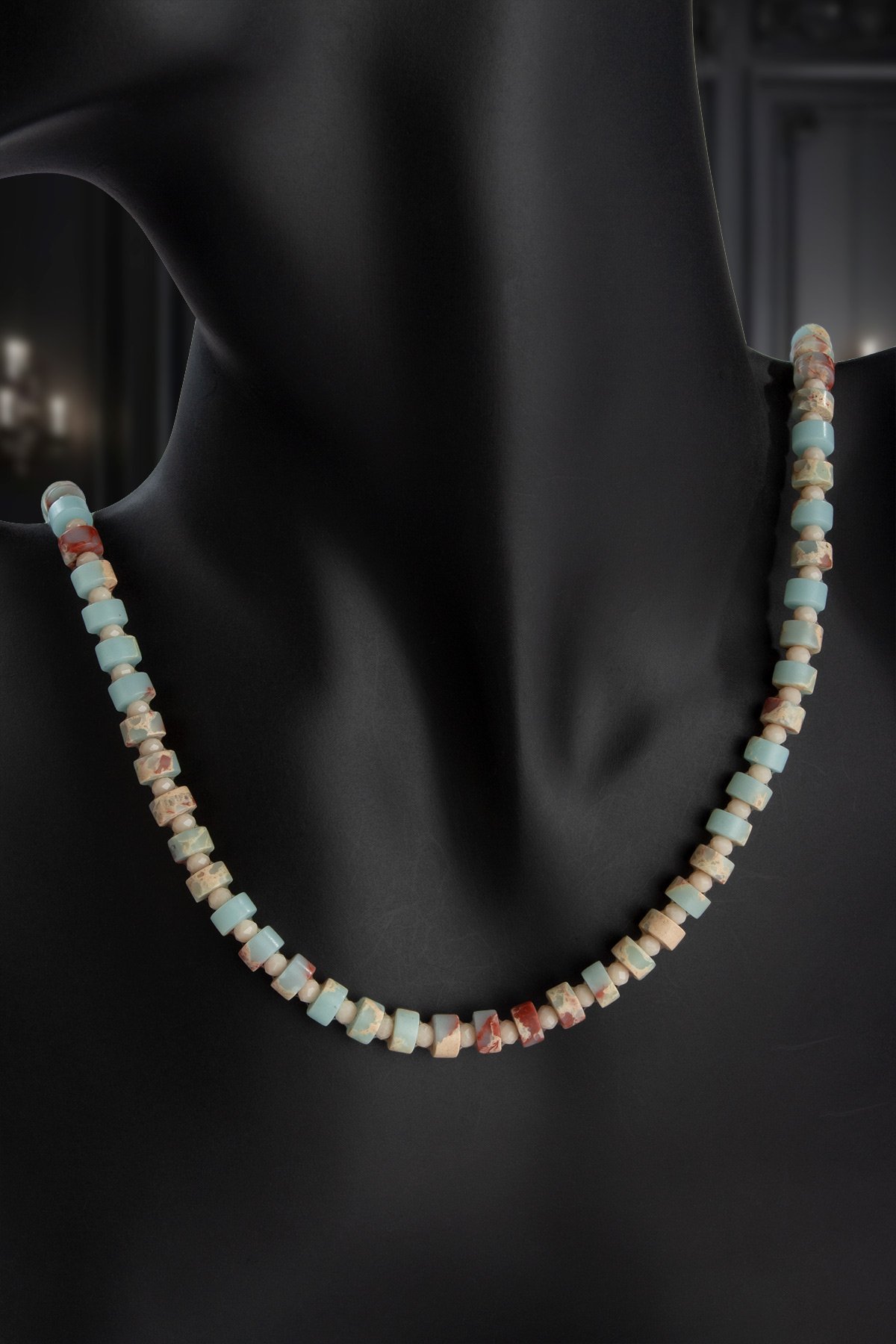 Agalmatolite Doğal Taş Daire Kesim Zincir Kapamalı Kolye