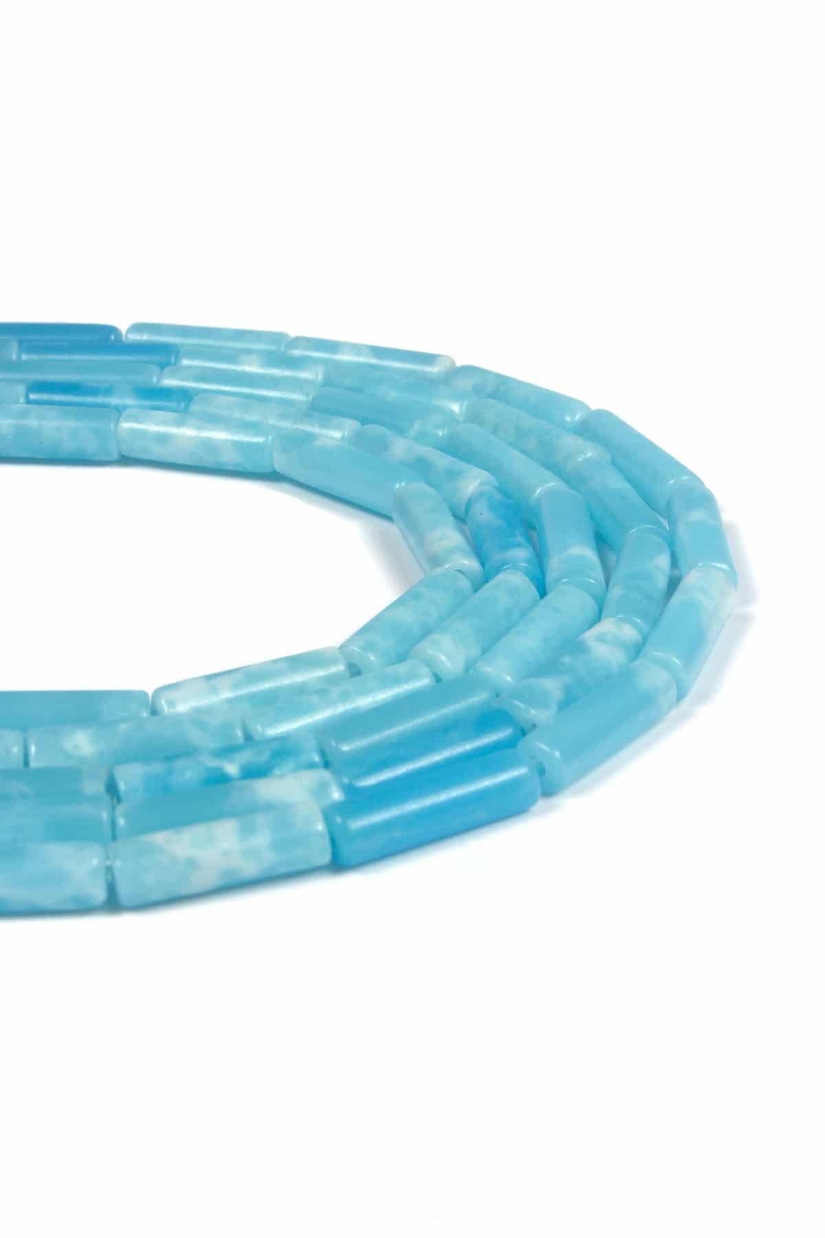 Agalmatolite Doğal Taş Parlak Mavi Silindir Kesim 4x13mm Dizi [AA]