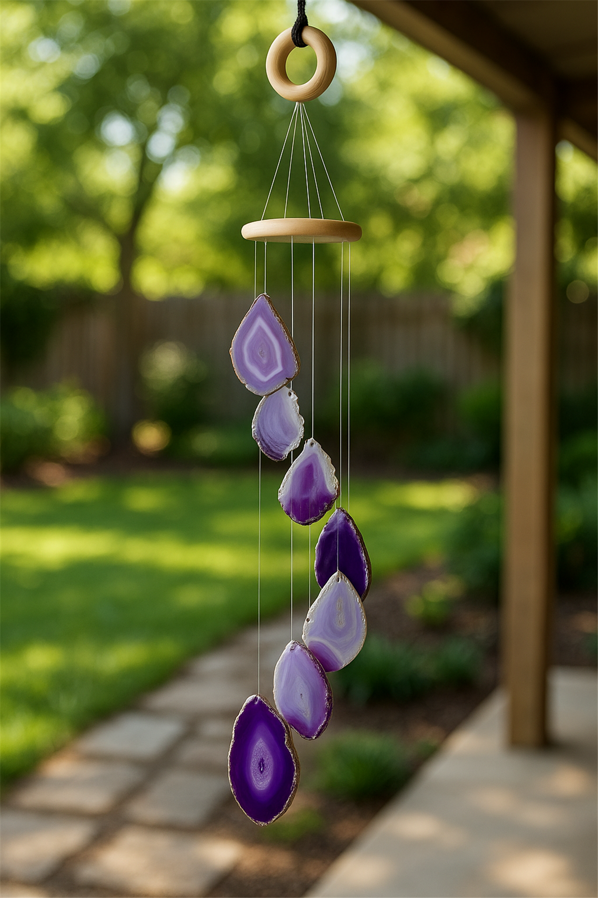 Akik Doğal Taş Mor Rüzgar Çanı