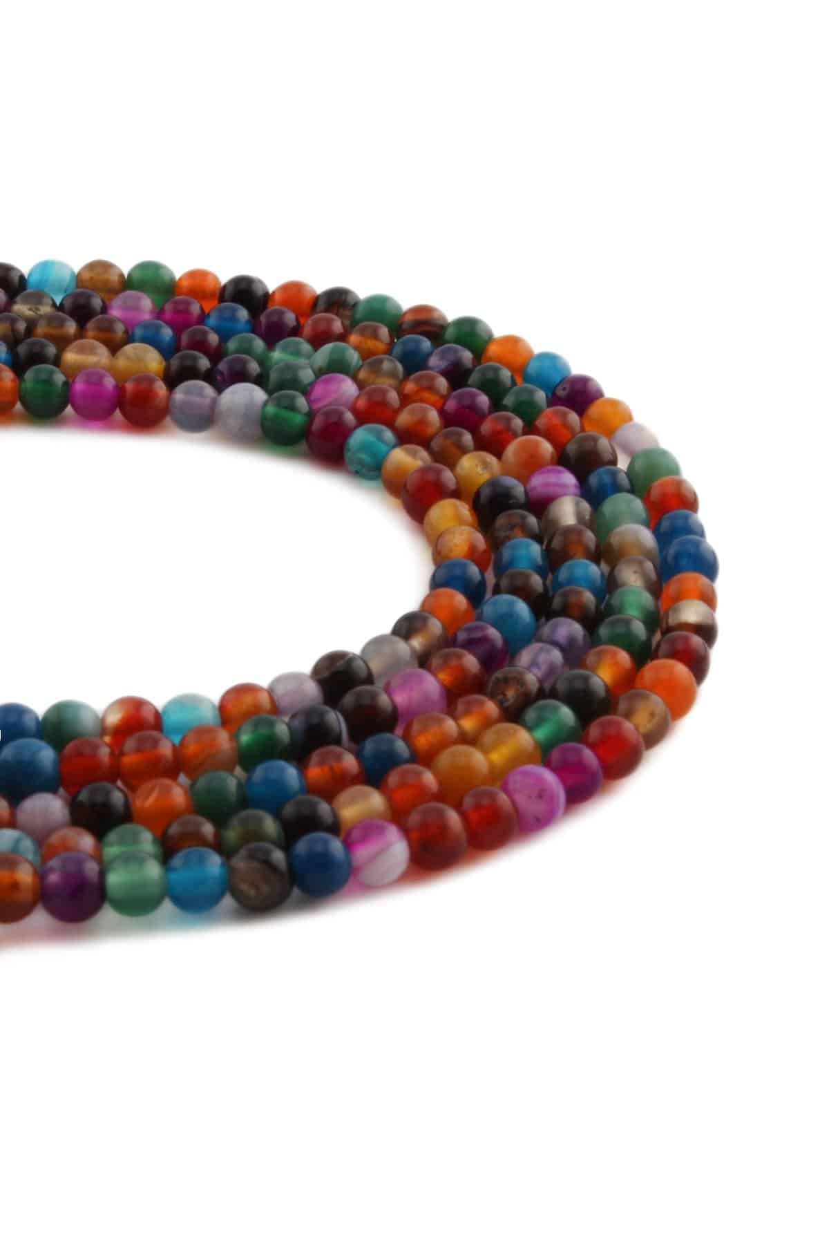 Agate Natural Stone Shiny Mix Globe Cut 4mm String Of Beads