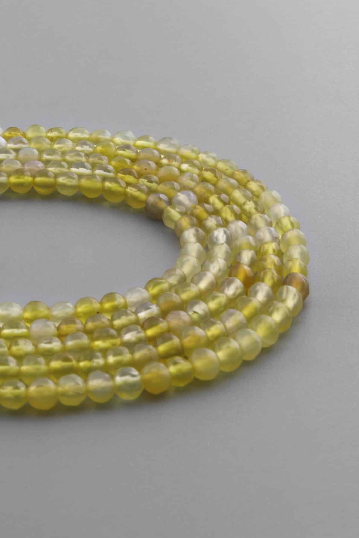 Agate Natural Stone Shiny Yellow Globe Facet Cut 4mm String Of Beads