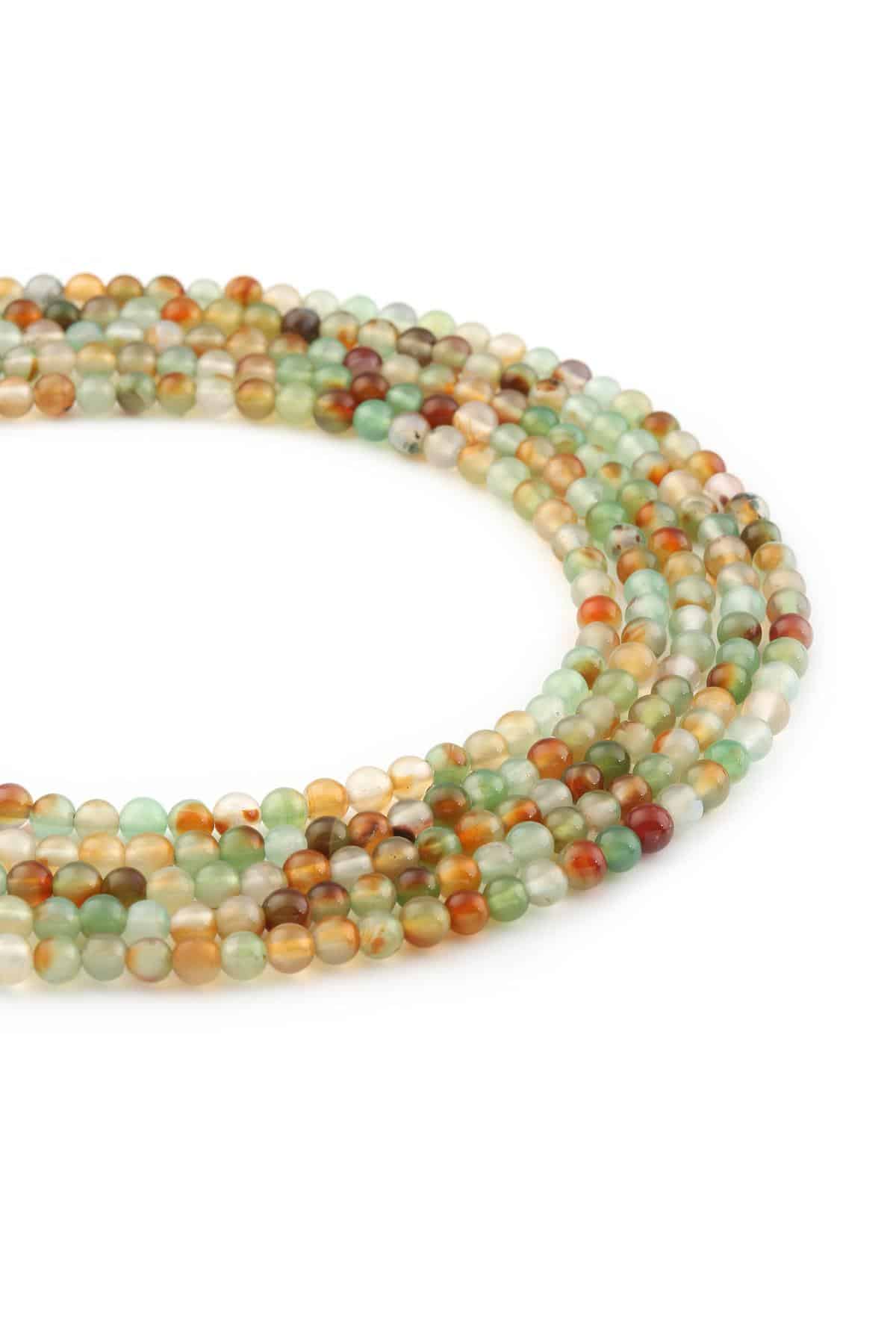 Agate Natural Stone Shiny Green Globe Cut 4mm String Of Beads