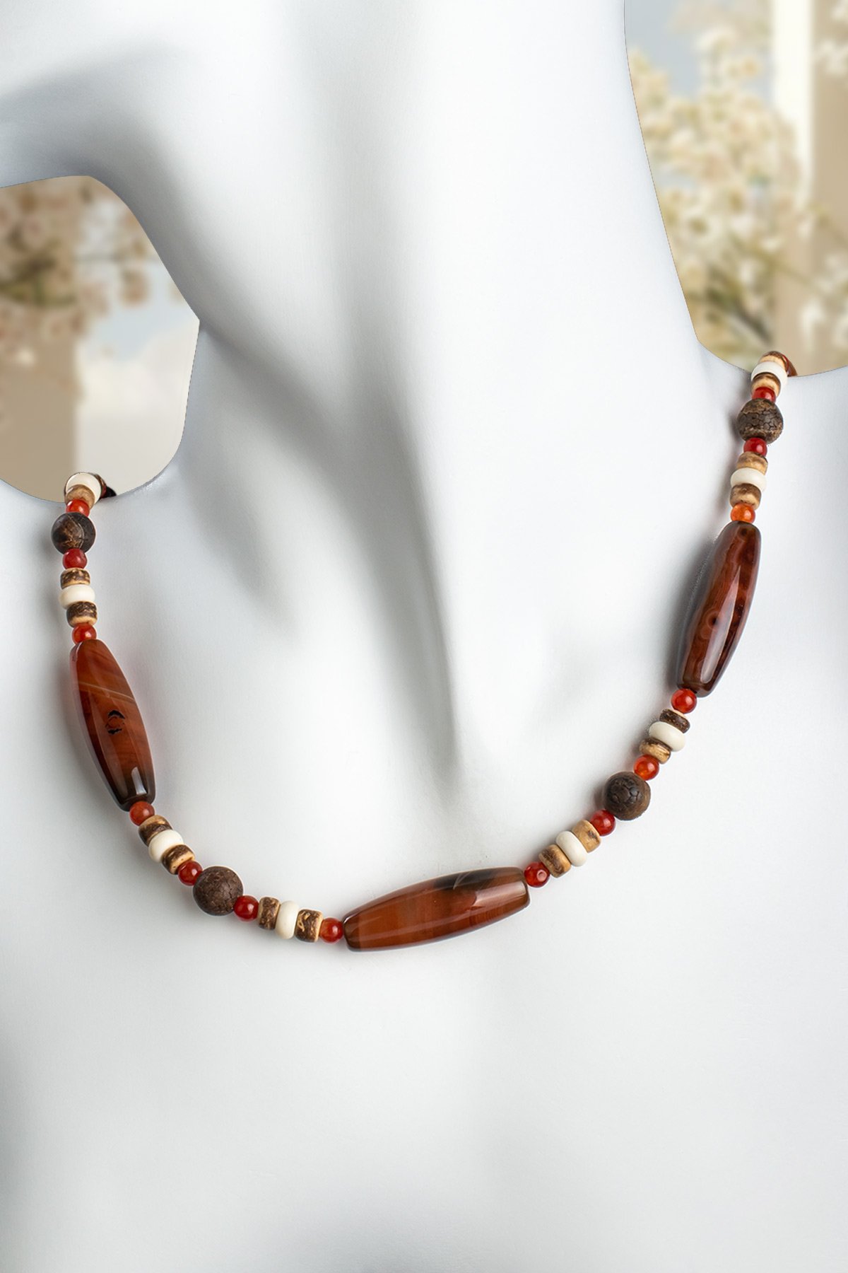 Akik Doğal Taş Silindir & Küre Kesim Kolye