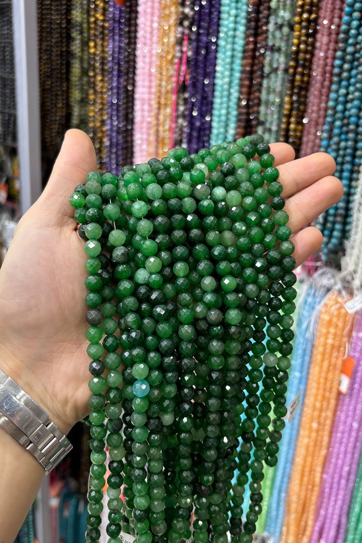 Akik Doğal Taş Yeşil Faset Kesim 8mm Dizi