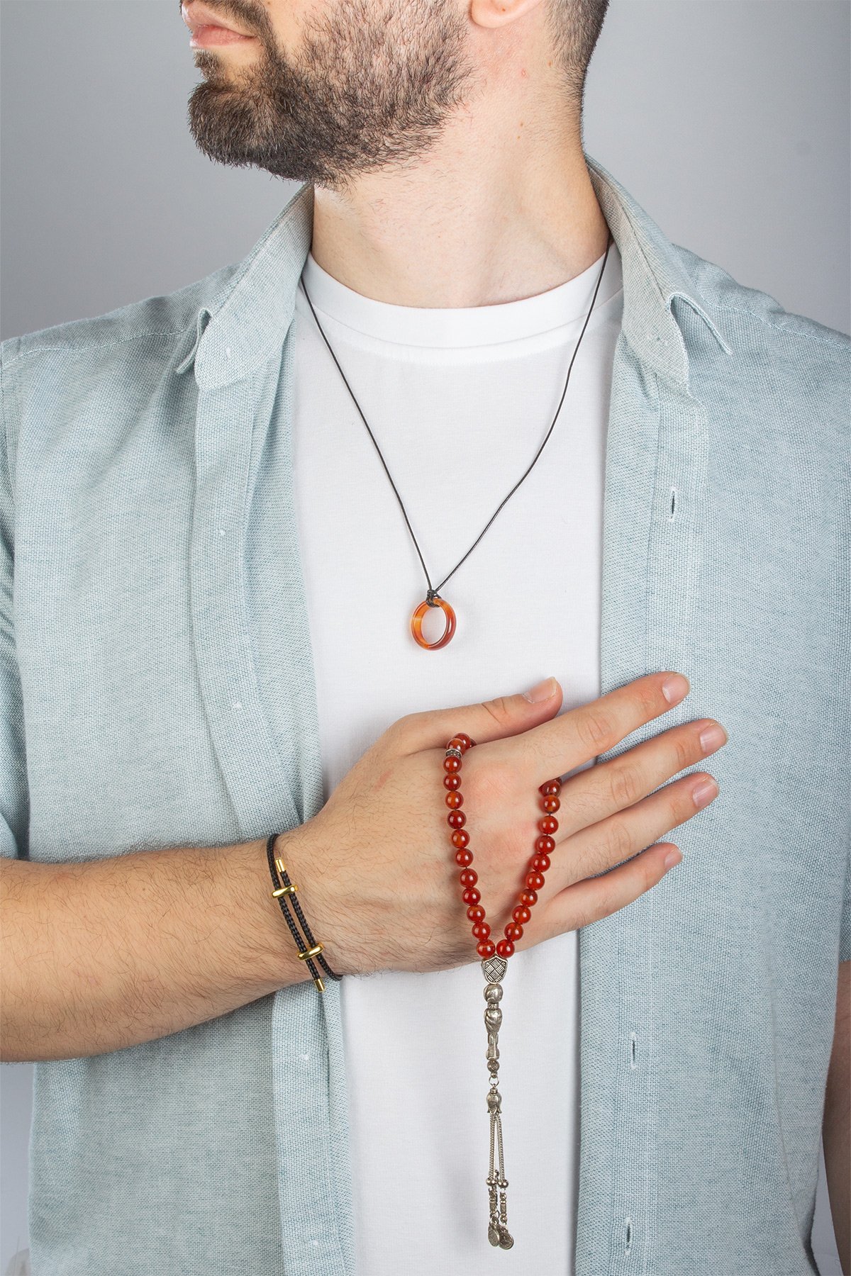 Akik Doğal Taşlı 3 lu Hediye Erkek Takı Seti