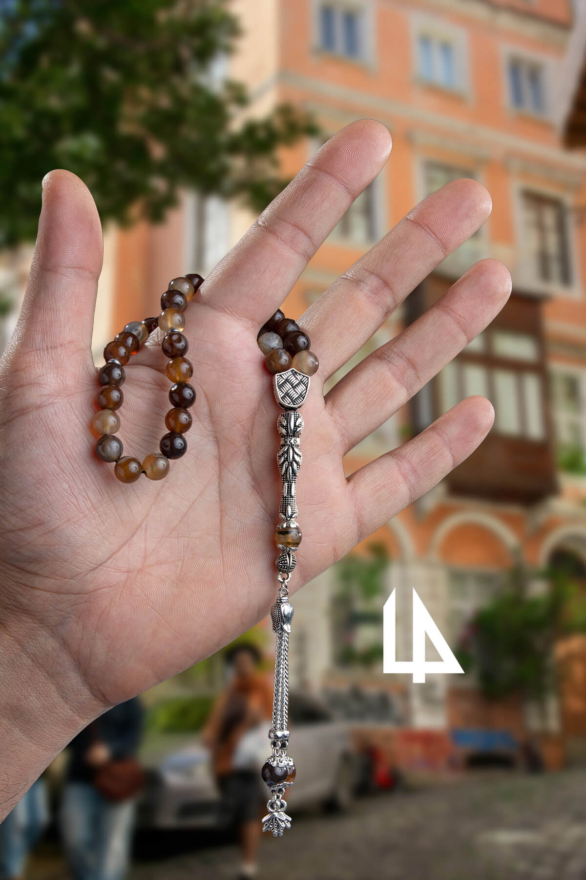 Akik Kahverengi Doğal Taş Küre Kesim 33 lü 8mm Tesbih