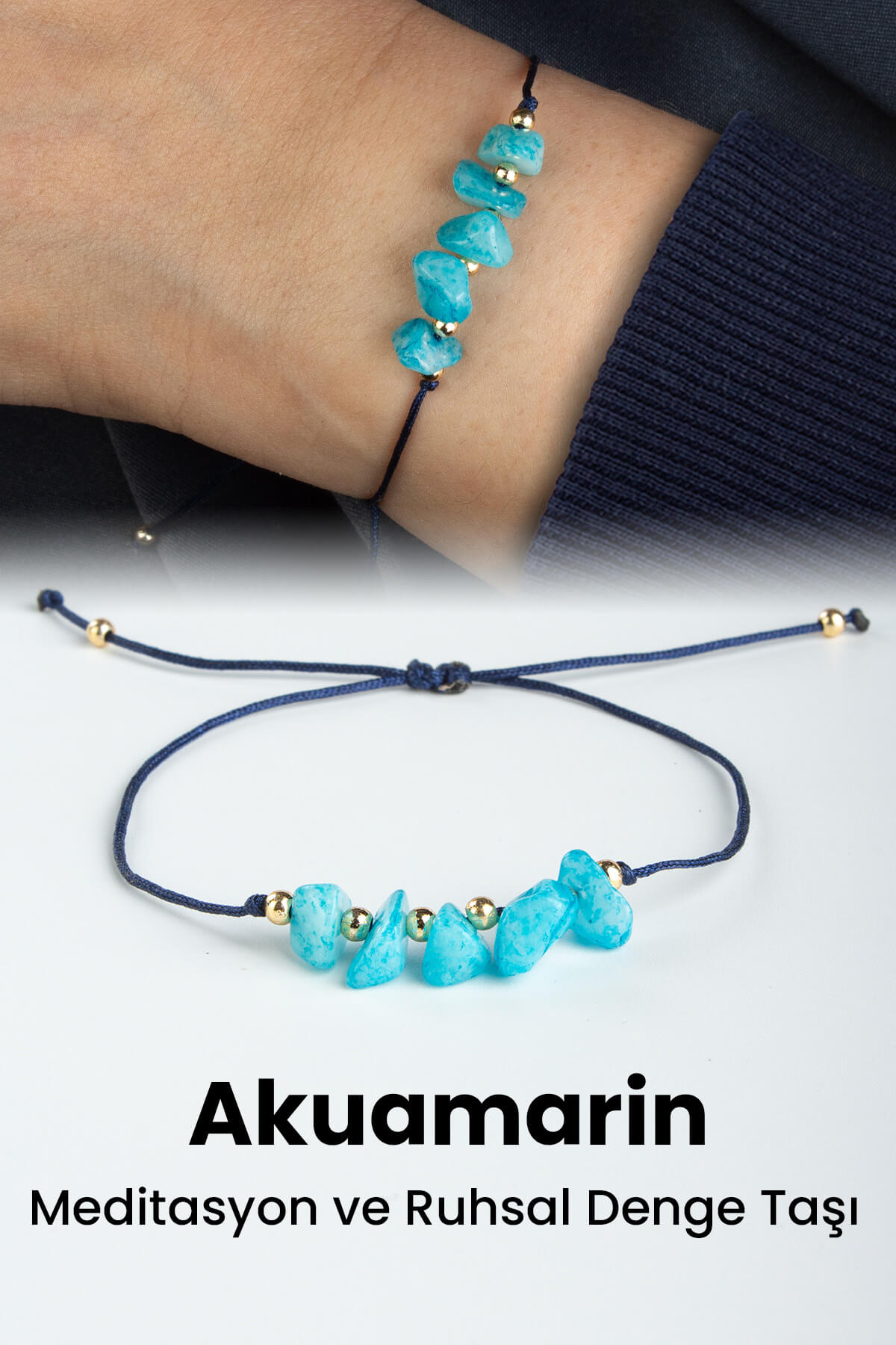 Akuamarin Doğal Kırık Taş Akrep Burcu Bilekliği