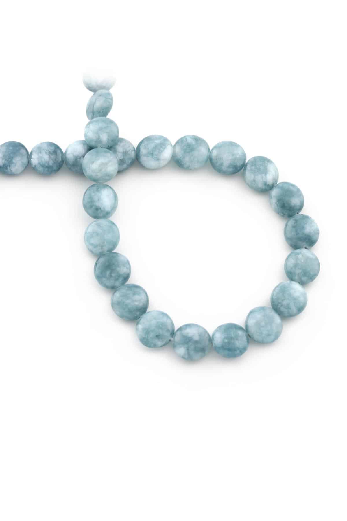 Aquamarine Natural Stone Circle Cut 12mm String Of Beads