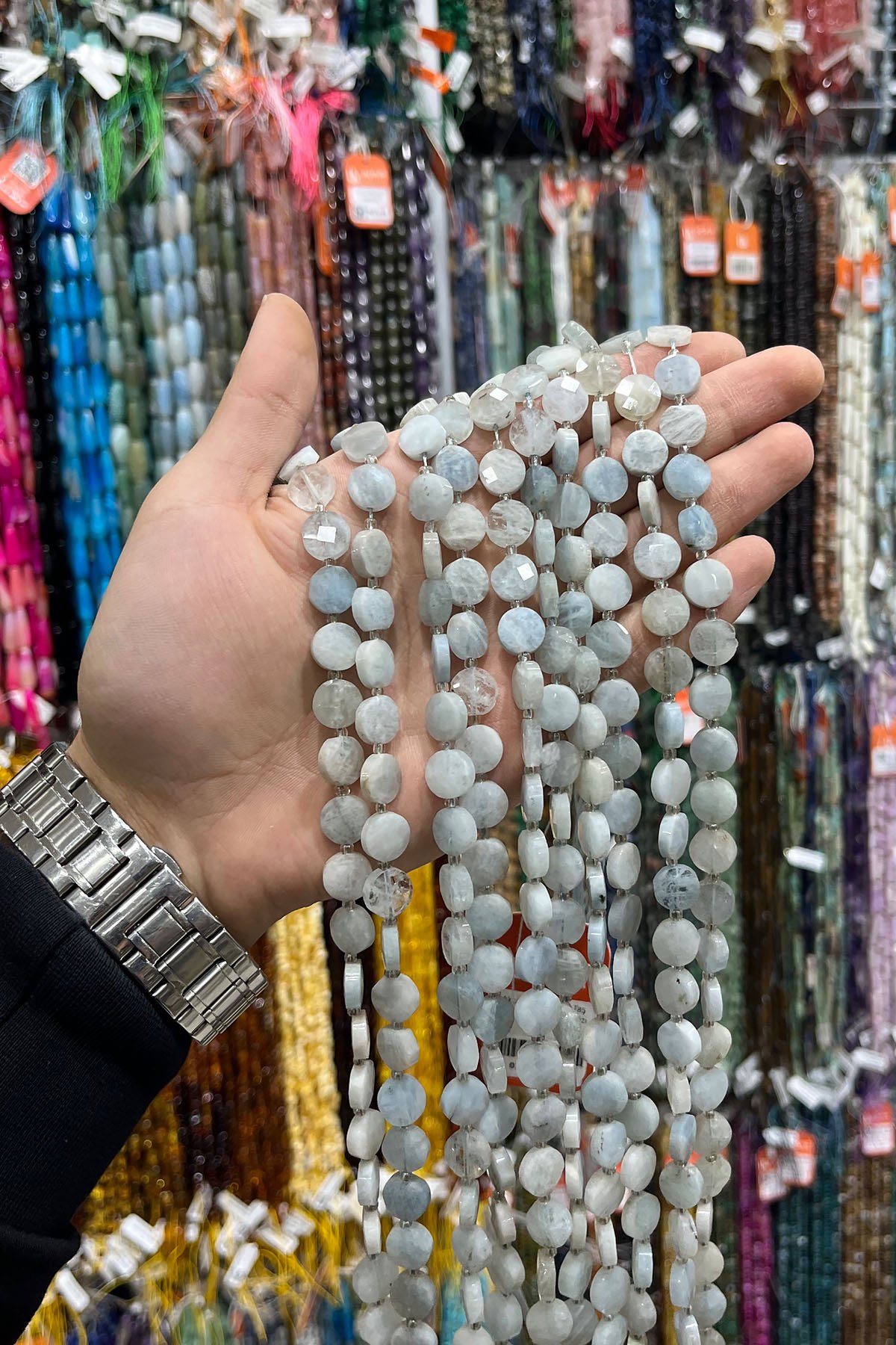 Akuamarin Doğal Taş Faset Daire Kesim Dizi