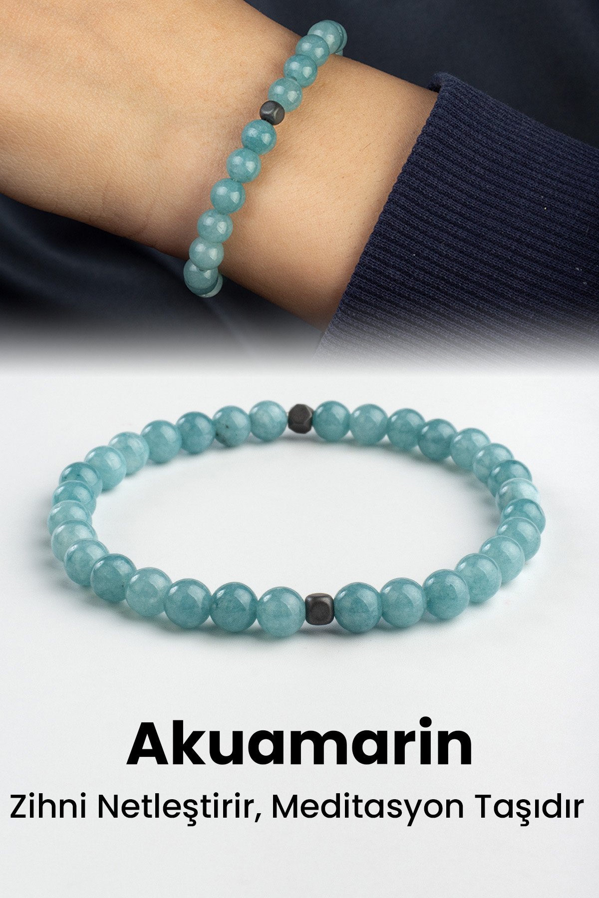 Sıkma Akuamarin Doğal Taş Küre Kesim 6mm Bileklik