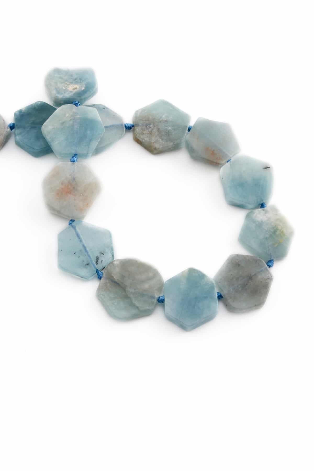 Aquamarine Natural Stone Flat Hexagon Cut 17x5mm String Of Beads