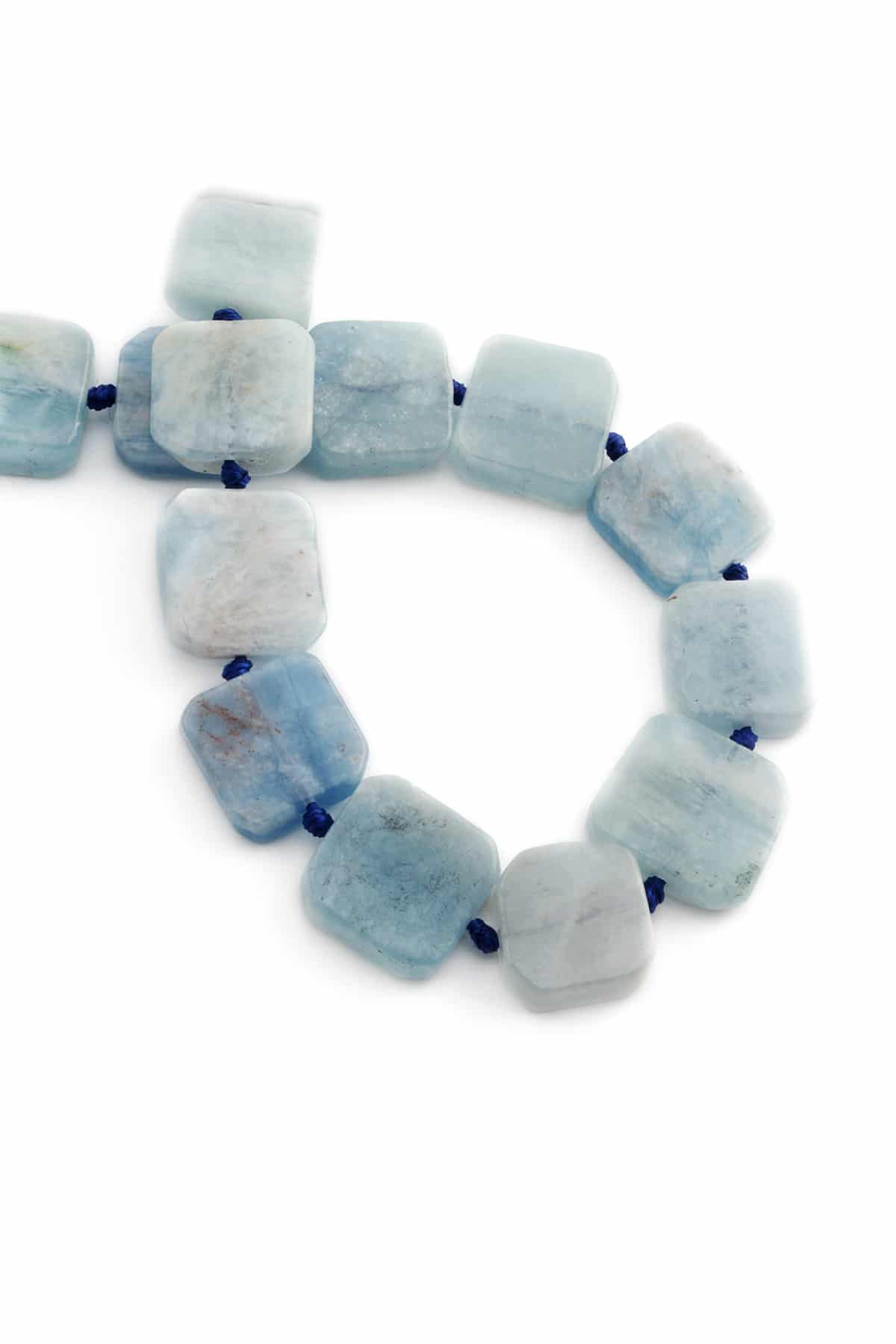 Aquamarine Natural Stone Flat Square Cut 18x7mm String Of Beads