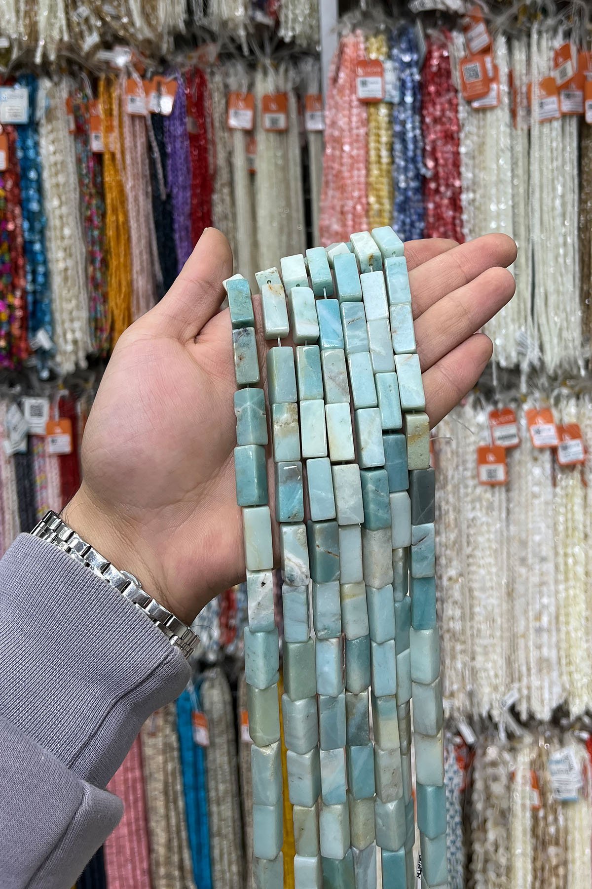 Amazonit Doğal Taş Dikdörtgen Kesim 8x20mm Dizi