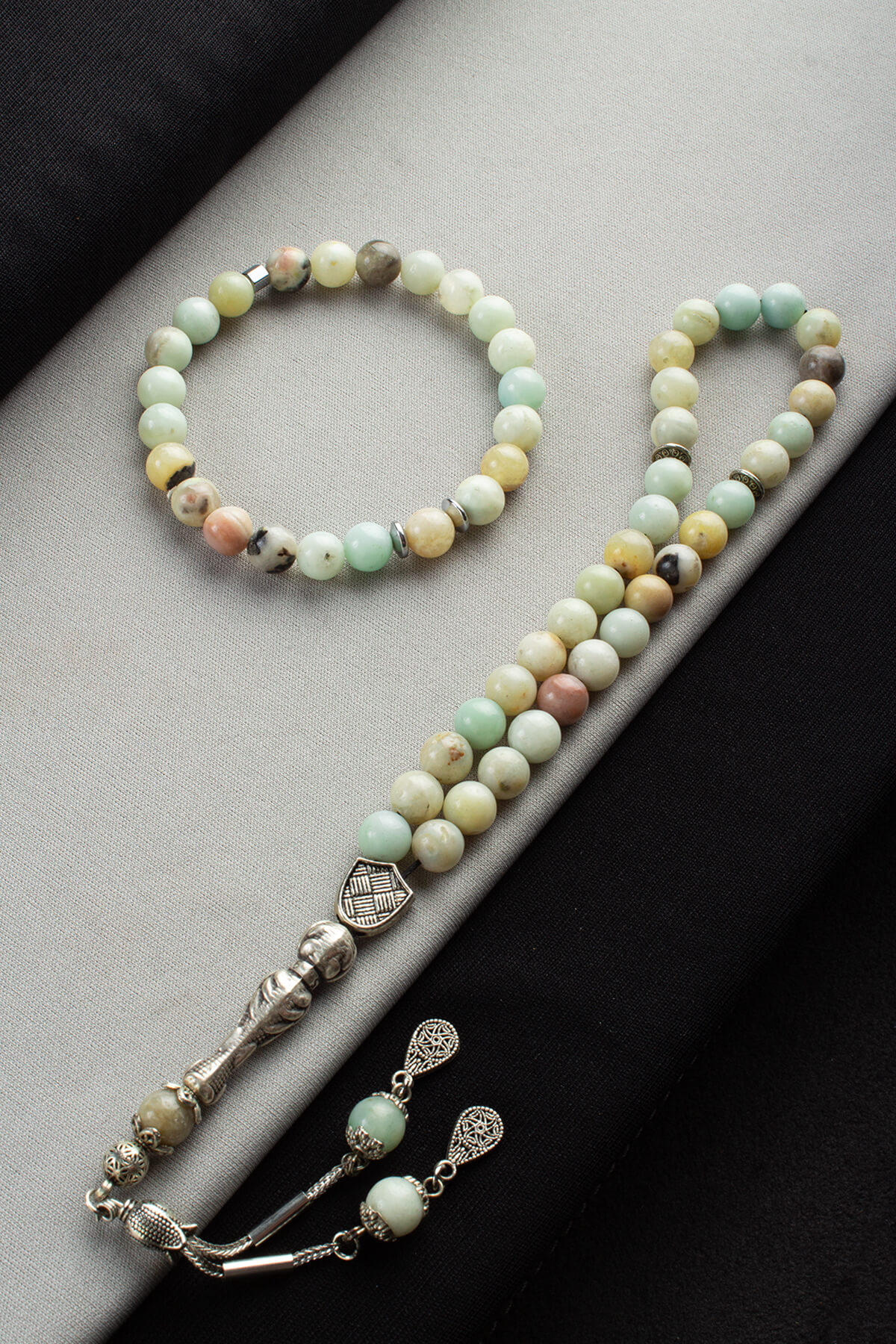 Amazonit Doğal Taş Misina Bileklik & Amazonit 33 lu 8mm Tesbih Seti