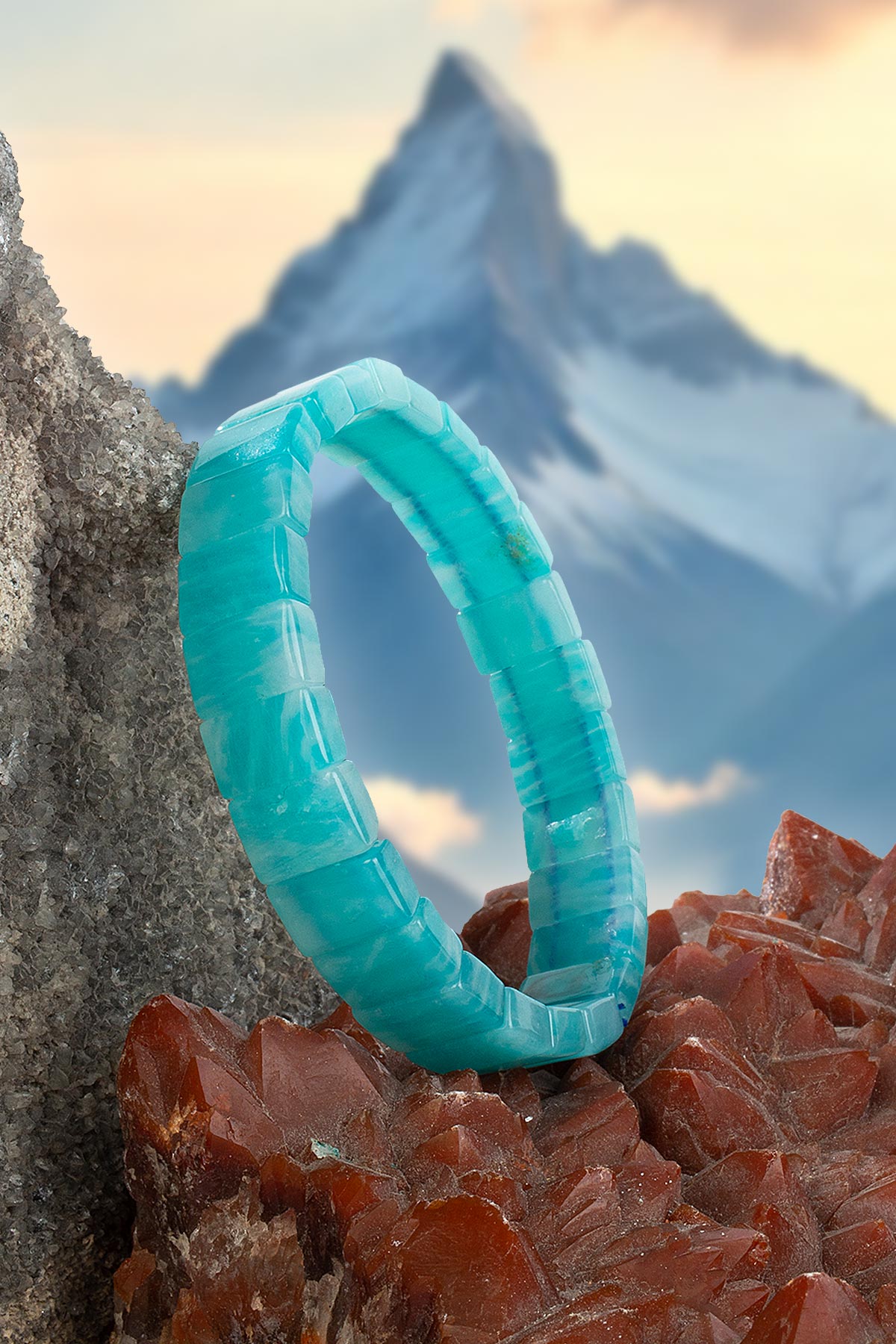 Amazonit Doğal Taş Parlak Dikdörtgen Faset Kesim Roleks 7,5x11mm Bileklik