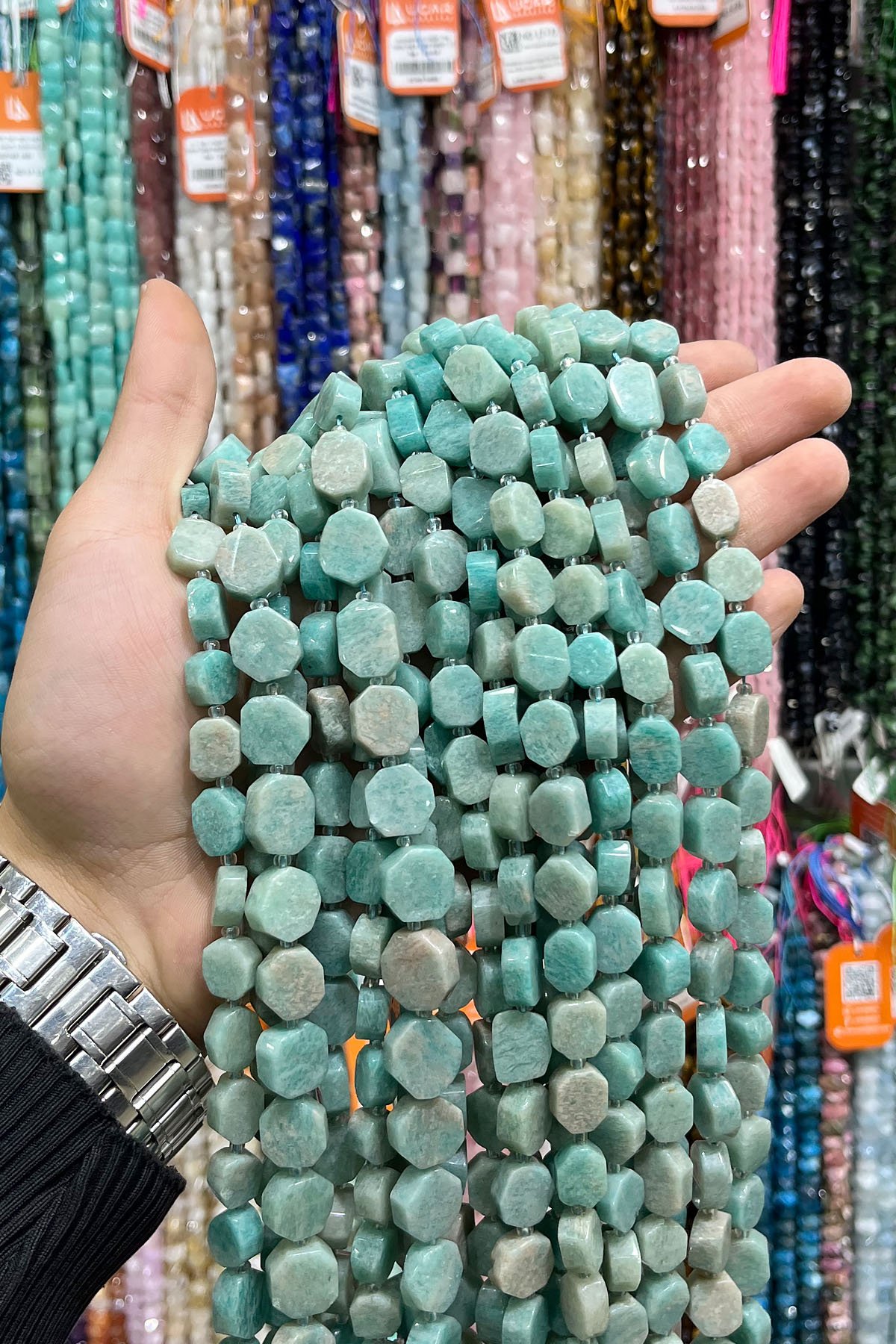 Amazonit Doğal Taş Sekizgen Kesim 12mm Dizi