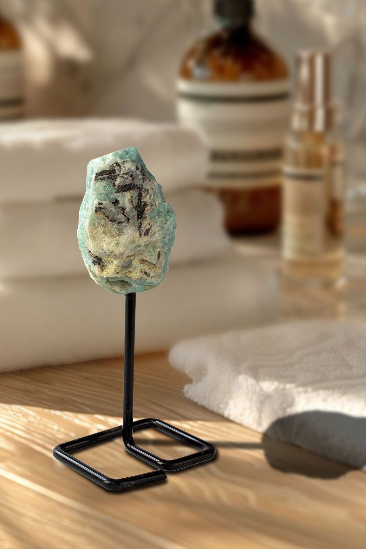 Amazonit Taşı Ham Kütle Standlı Dekoratif Doğal Taş