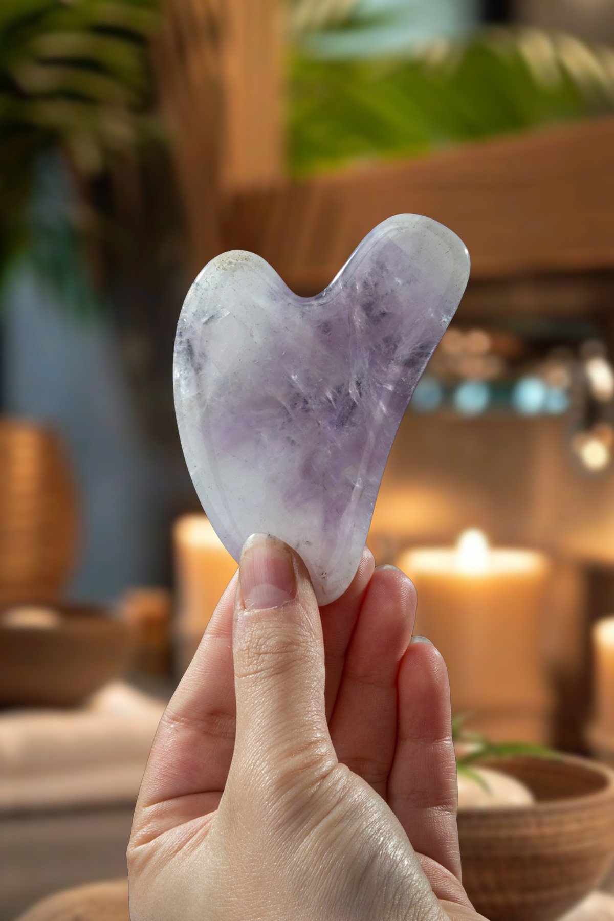 Ametist Doğal Taş Gua Sha Kalp Kesim Yüz Masaj Aleti