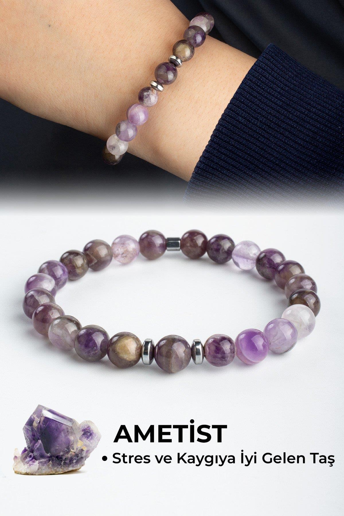Ametist Doğal Taş Küre Kesim 8mm Bileklik (B)
