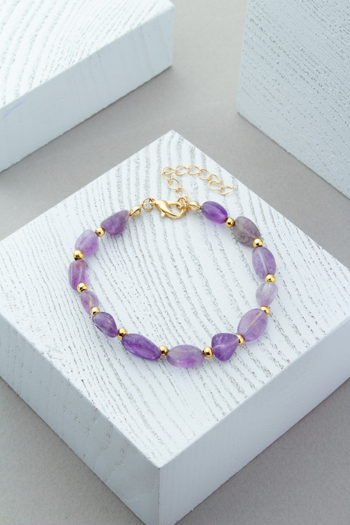 Ametist Doğal Taş Tımbıl Kesim Zincir Bileklik