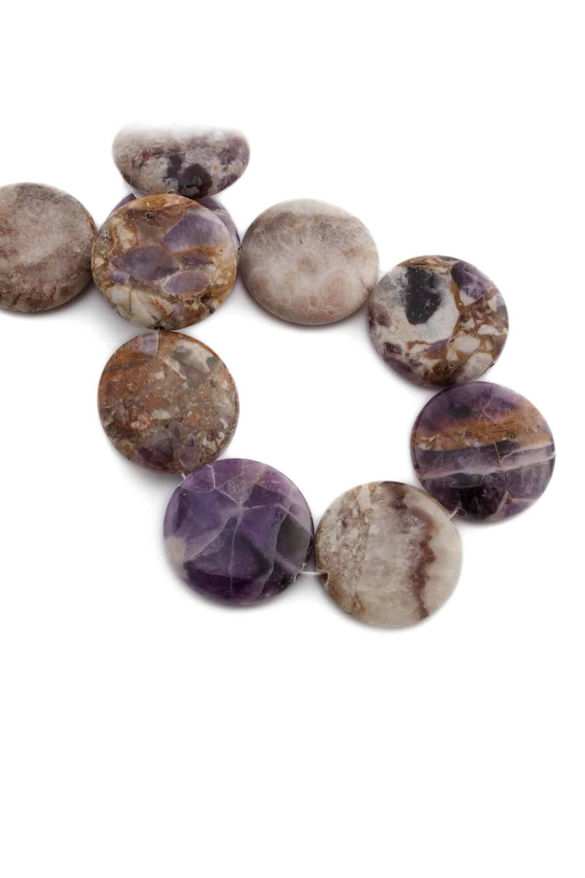 Ametist Doğal Taş Yassı Daire Kesim 30x7mm Dizi