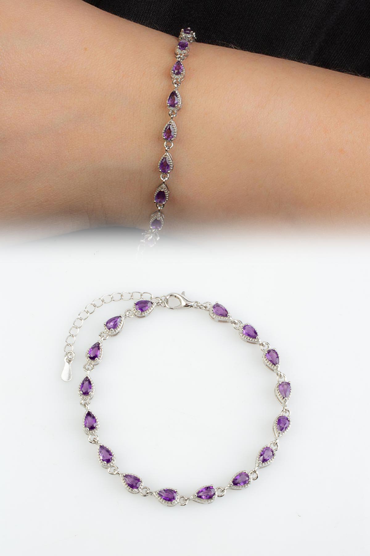 Ametist Doğal Taş Zincir Bileklik