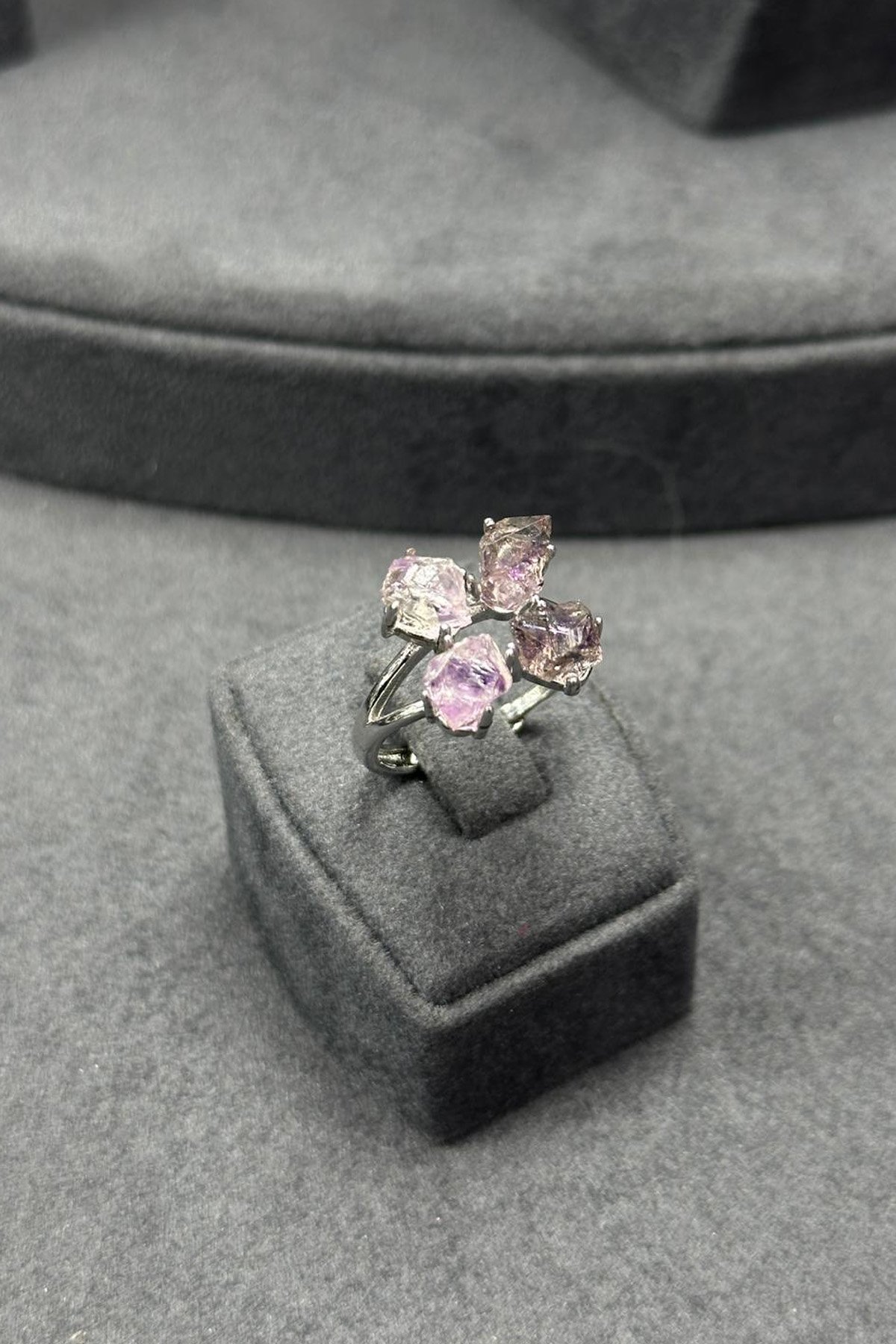 Ametist Taşı Ham Kütle Kesim Çelik Ayarlanabilir Yüzük