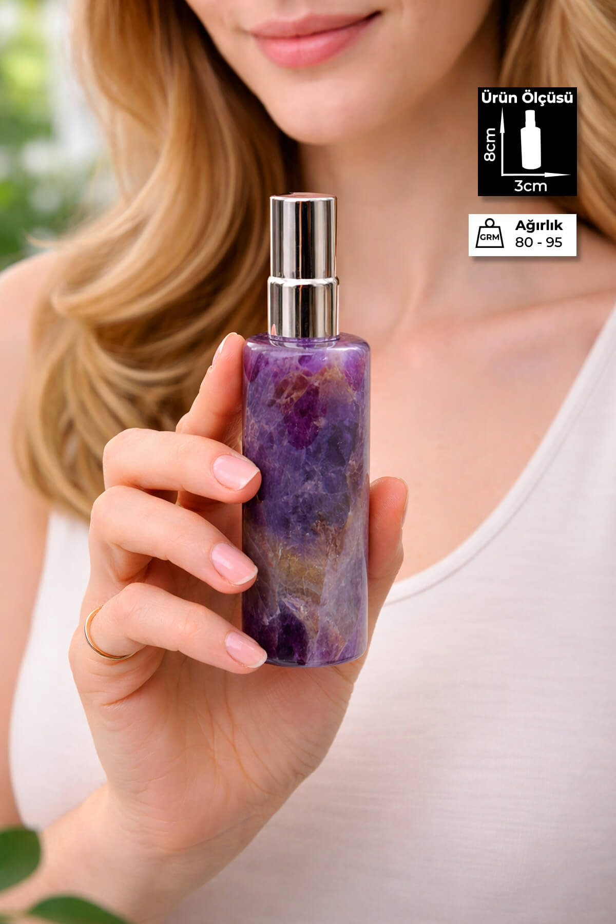 Ametist Taşı Parfüm Şişesi 10 ml - Doldurulabilir Cep Boy