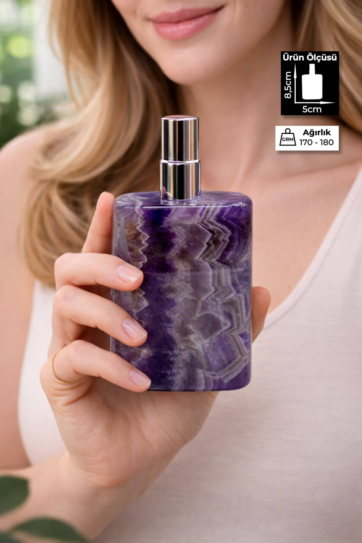 Ametist Taşı Parfüm Şişesi 10 ml - Doldurulabilir Cep Boy