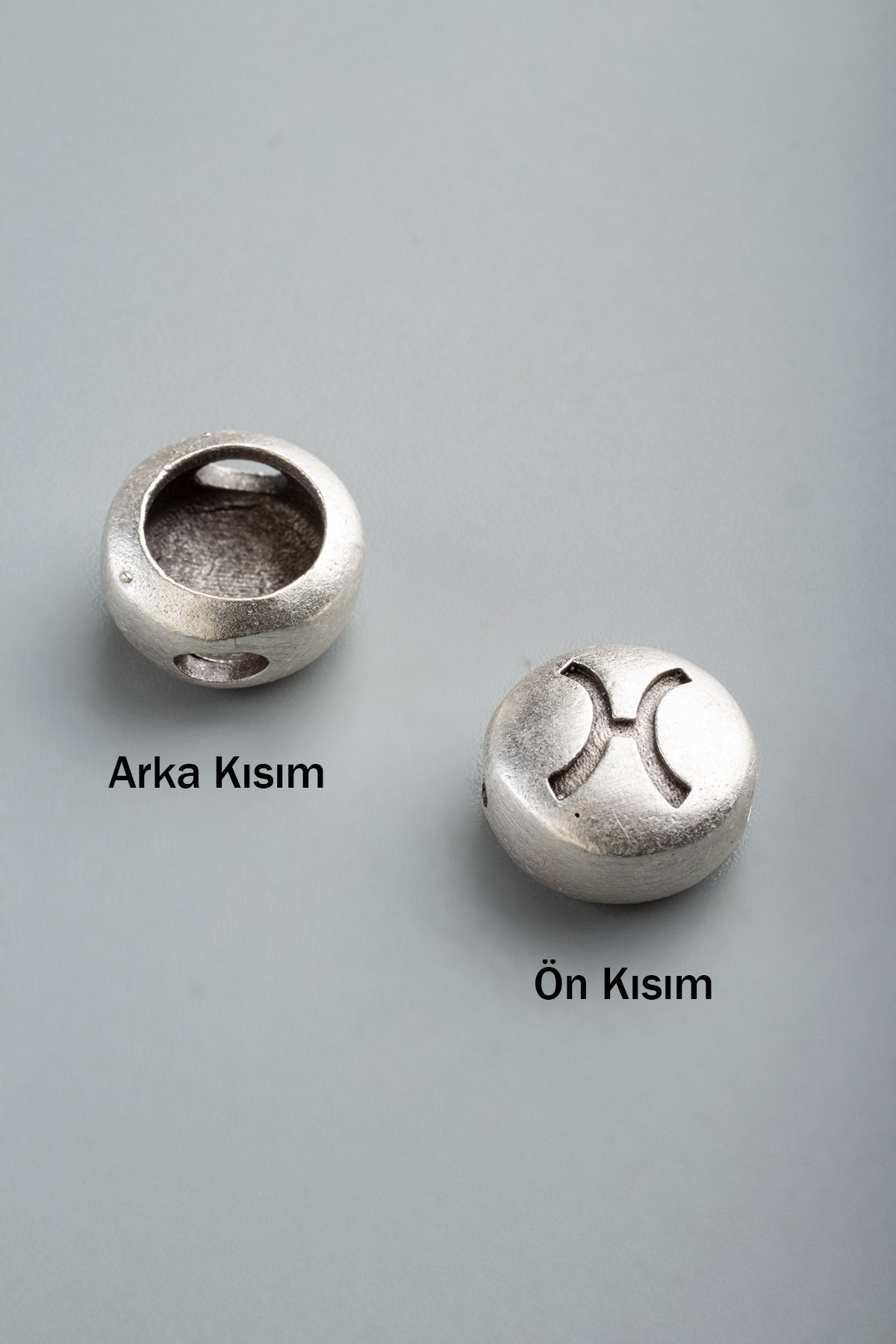 Antik Gümüş Yuvarlak Balık Burç Tek Delik 11x5mm Takı Aparatı - 5 Adet