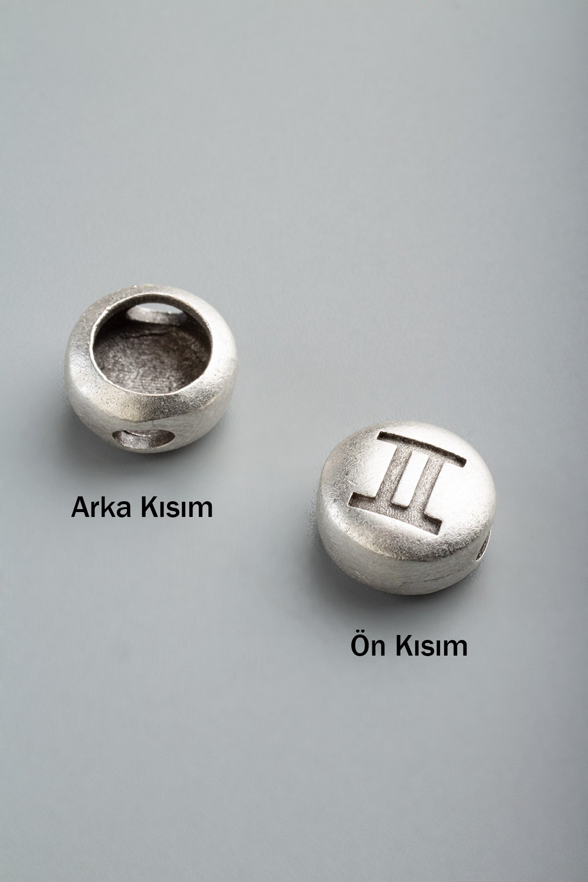 Antik Gümüş Yuvarlak İkizler Burç Tek Delik 11x5mm Takı Aparatı