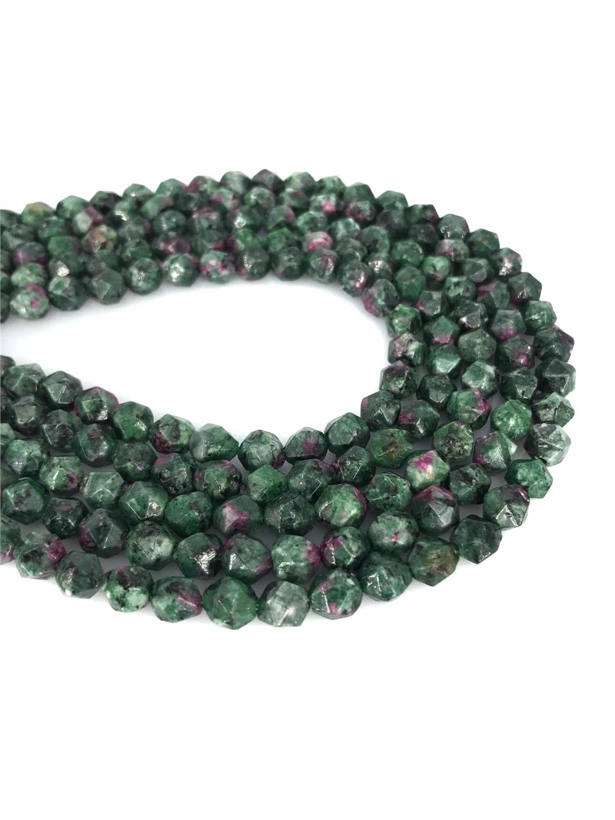 Anyolite Natural Stone Globe Hexagonal Cut 8mm String Of Beads