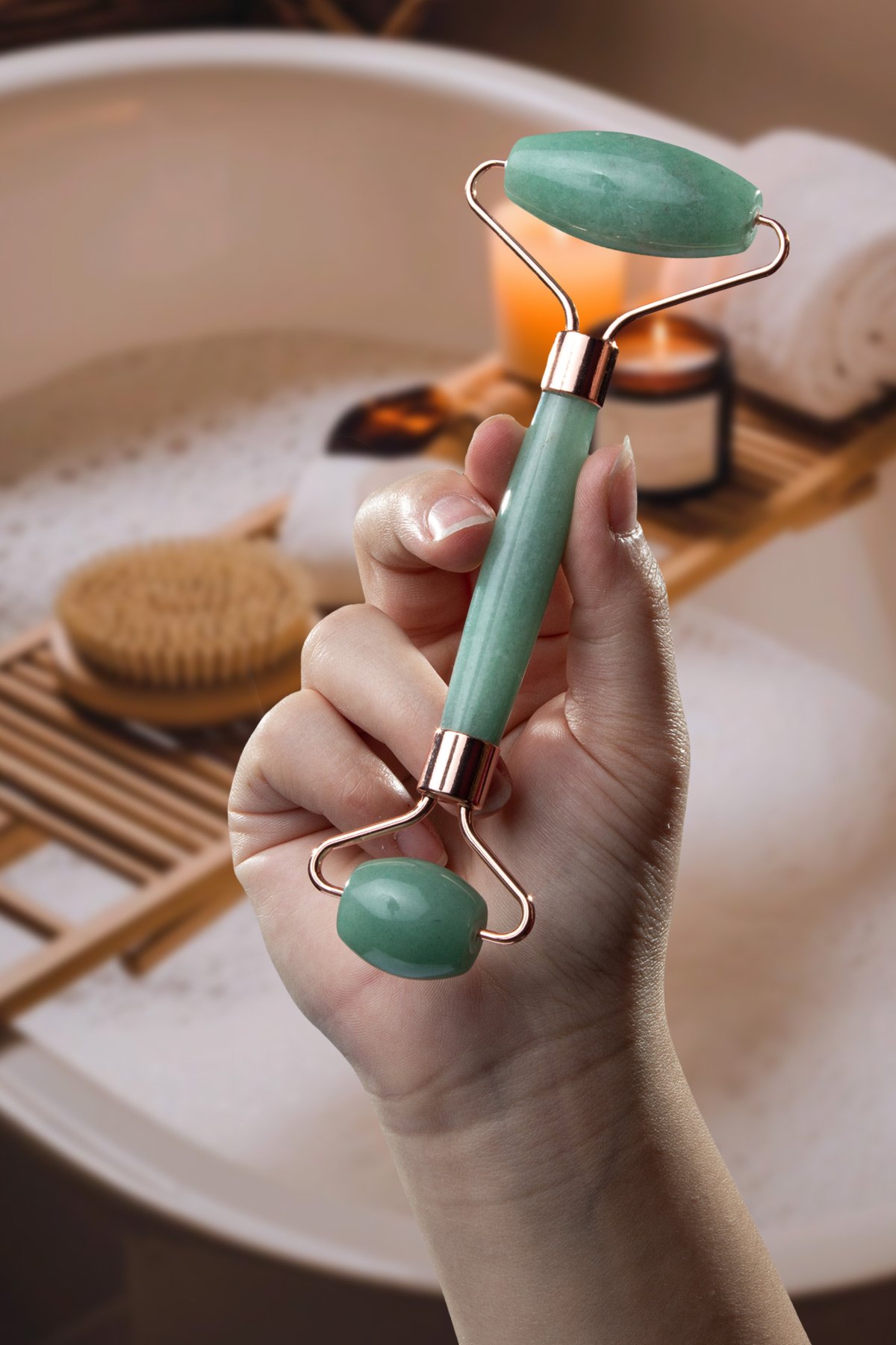 Aventurin Doğal Taş Roz Face Roller Çift Taraflı Orijinal Masaj Aleti