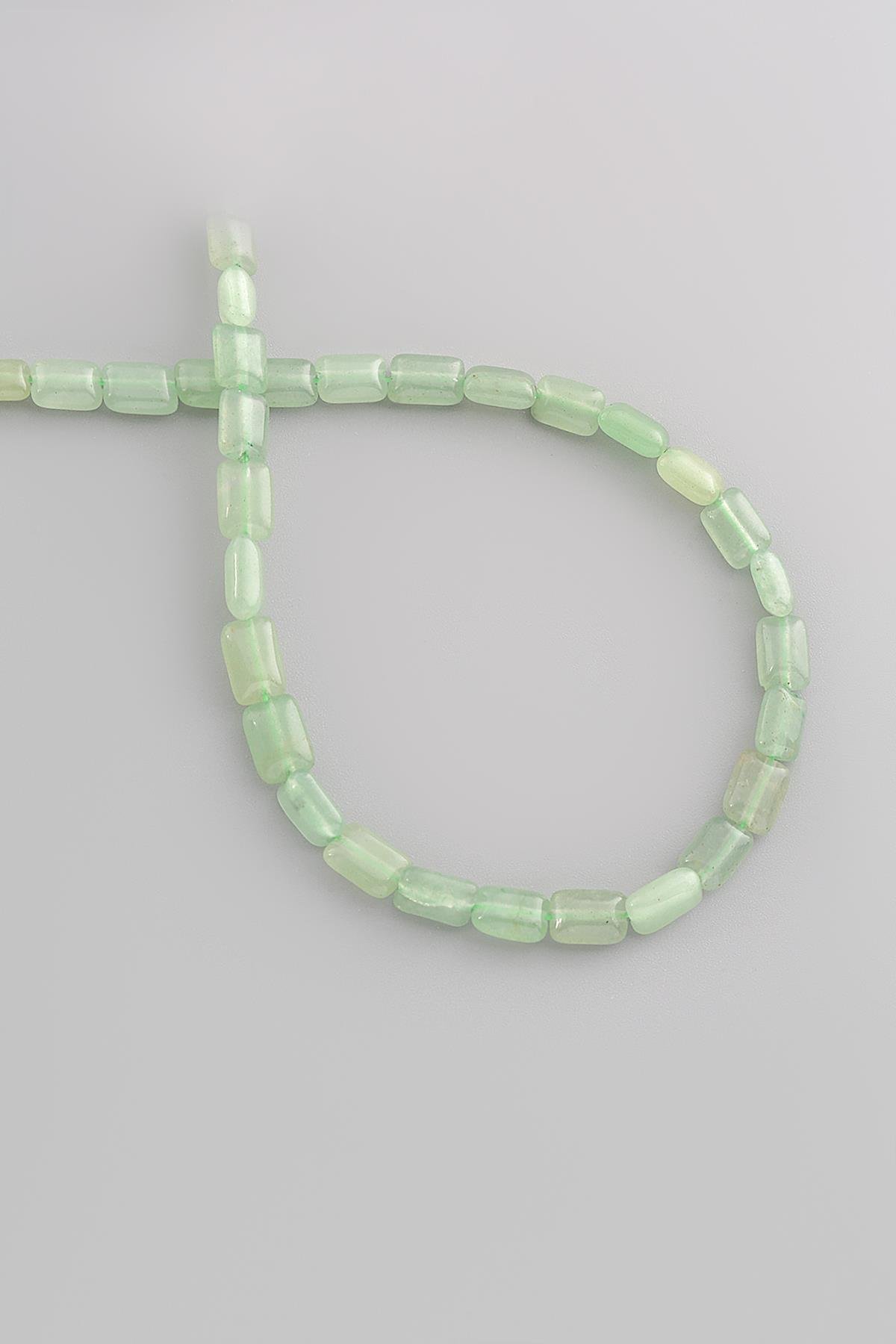 Aventurin Doğal Taş Parlak Yeşil Yassı Dikdörtgen Kesim 6x8mm Dizi [AA]