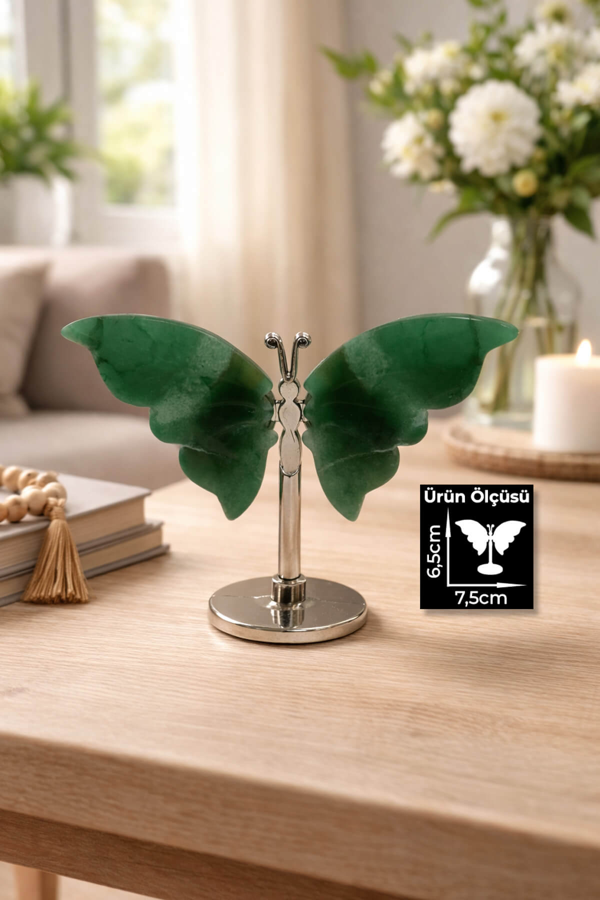 Aventurin Taşı Doğal Taş Standlı Kelebek Figürlü Ev Dekorasyon Obje