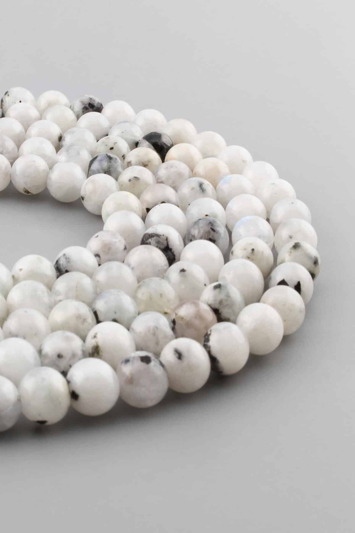 Moon Stone Natural Stone Mottled Black Globe Cut 8mm String Of Beads [AB+]