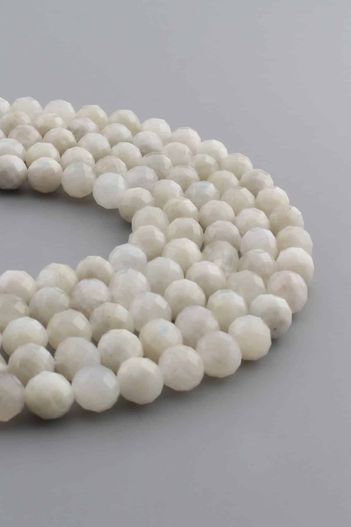 Moon Stone Natural Stone Shiny White Globe Crystal Cut 8mm String Of Beads [AA]