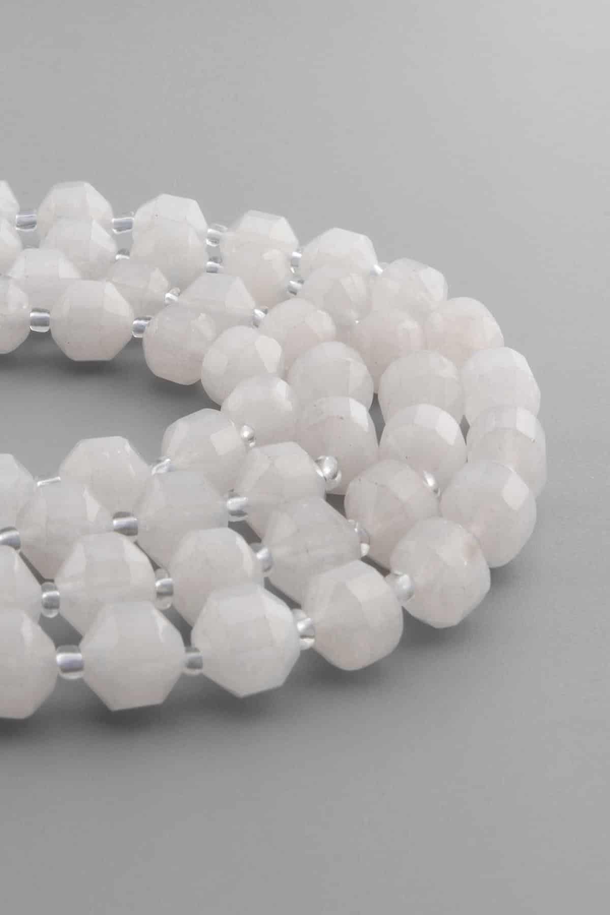 Moon Stone Natural Stone Shiny Globe Hexagonal Cut 10mm String Of Beads