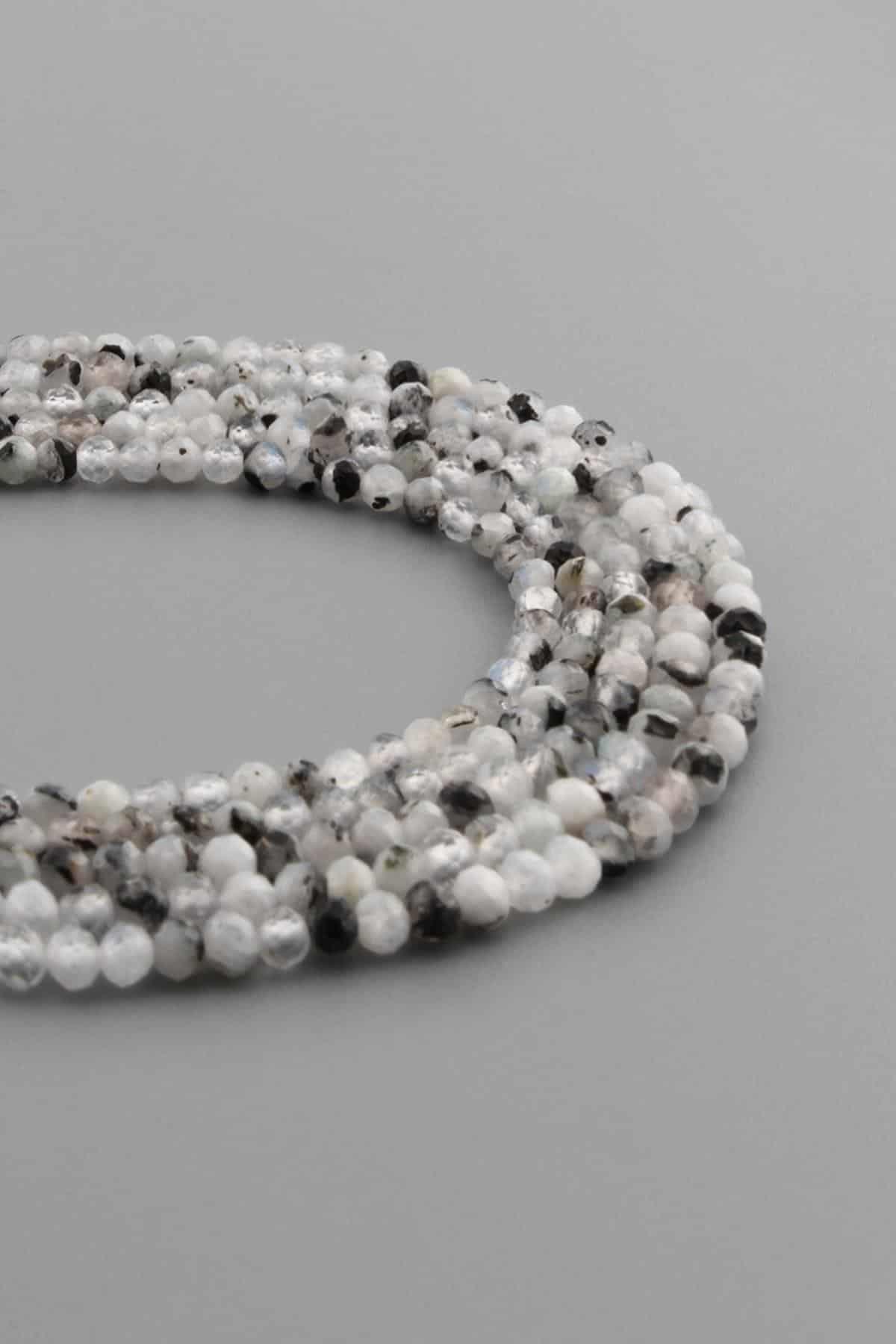 Moon Stone Natural Stone Shiny Black Mottled Globe Crystal Cut 3mm String Of Beads [AB]