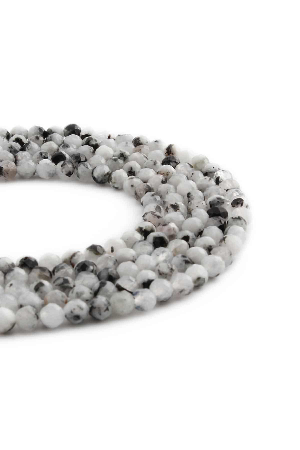 Ay Taşı Doğal Taş Parlak Siyah Benekli Küre Küre Kristal Kesim 4mm Dizi